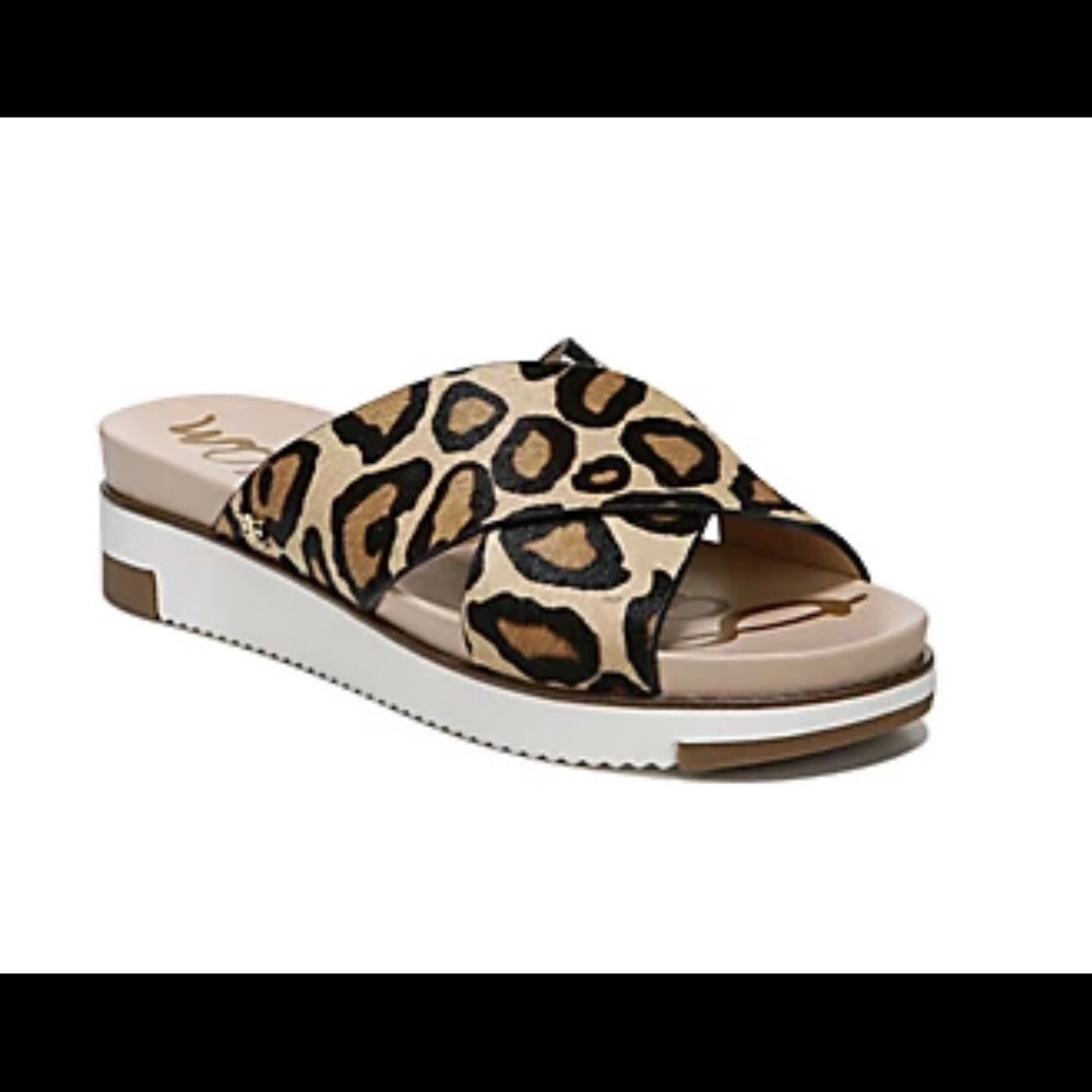 Sam Edelman Andrea Criss Cross Slide Sandals in leopard pony hair, Size 7.5